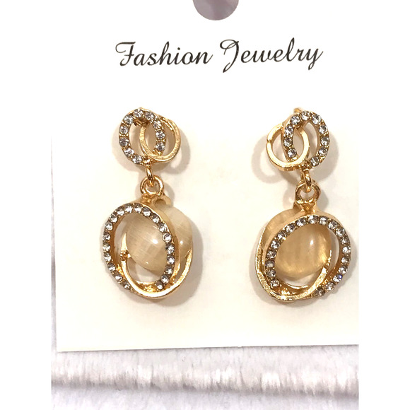Gold Tone Trendy Round Drop Earrings with Cubic Zirconia - Picture 10 of 12